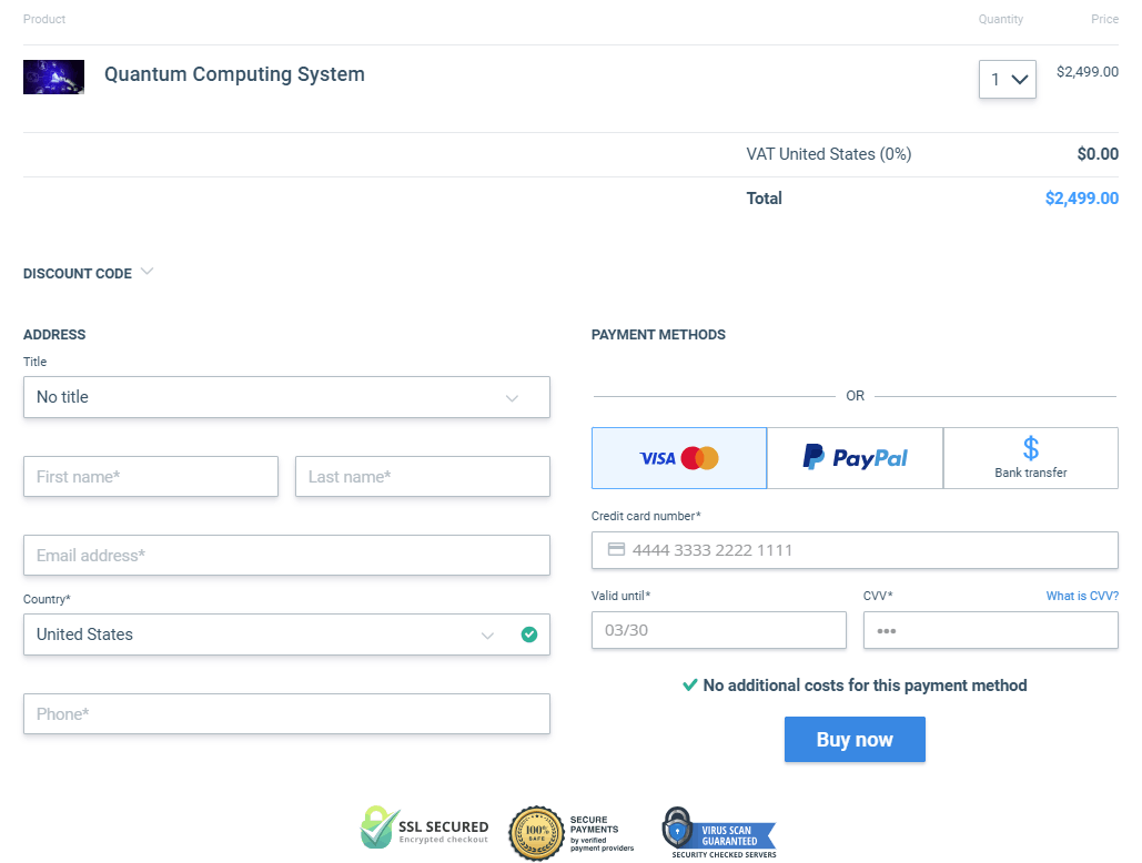 Quantum Computing System checkout page 